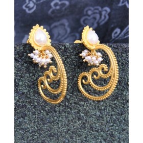 Spiral Paan Earrings with Pearl Bunches